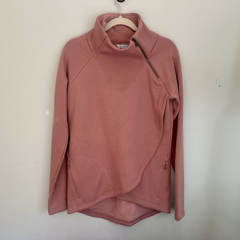 Athleta Cozy Karma Asym Pullover Small Mauve Fleece Sweatshirt Winter Workout